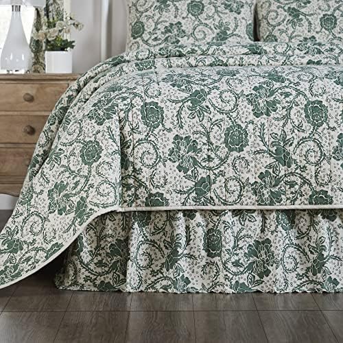  Dorset, Farmhouse Bed Skirt Dust Ruffle, Floral, Queen, Gold, 60x80x16