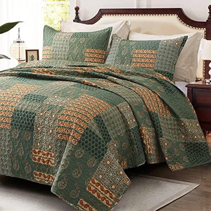  Floral Pattern Quilt Set Queen Burnt Orange Bedspread 3 Pieces Coverlet Soft Lightweight Bed Cover With 2 Pillow Shams For All Season 90"x96"
