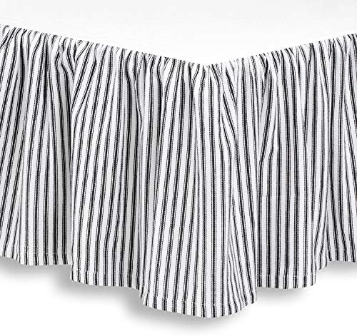  Black And White Ticking Stripe Woven Cotton Bedskirt 16 Inch Drop, Queen (60 X 80 Inches)
