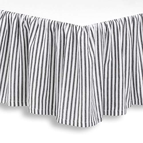  Black And White Ticking Stripe Woven Cotton Bedskirt 16 Inch Drop, Queen (60 X 80 Inches)