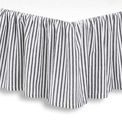  Black And White Ticking Stripe Woven Cotton Bedskirt 16 Inch Drop, Queen (60 X 80 Inches)