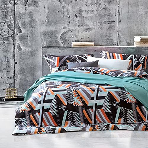  Duvet Cover King Size 100% Egyptian Cotton Gradient Teal Blue Leaves Plant Pattern Printed Comforter Cover Set Ultra Soft & Breathable Unique Design Farmhouse Bedding Set 3pcs (No Comforter)