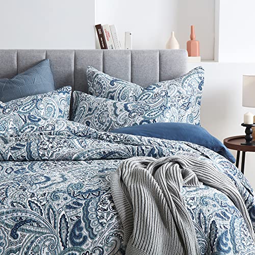  Autumn Dream Cotton Bedspread Quilt Sets, 3 Pieces Reversible Comforter Coverlet Sets,Blue Floral Paisley Bedspread,King Size