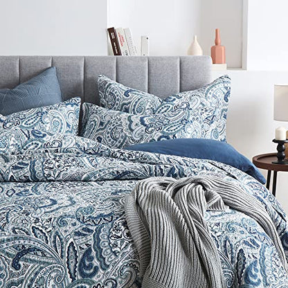 Autumn Dream Cotton Bedspread Quilt Sets, 3 Pieces Reversible Comforter Coverlet Sets,Blue Floral Paisley Bedspread,King Size
