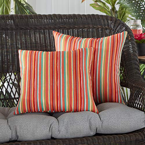  Greendale Home Fashions Outdoor 17-inch Square Throw Pillow, Set Of 2, Coral Stripe 2 Count
