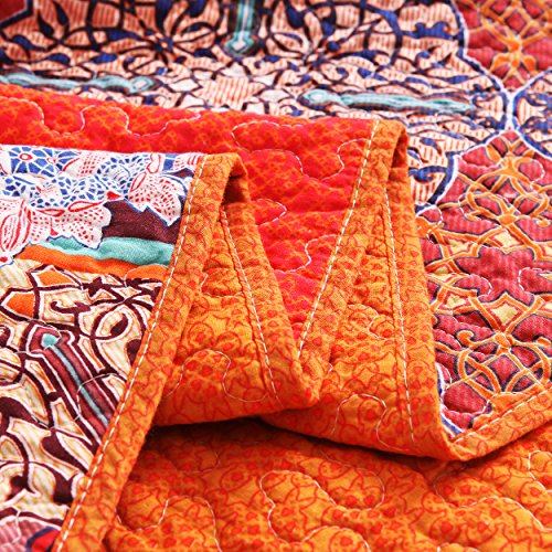  Exclusivo Mezcla Cotton Boho King Size Quilt Set, Soft Reversible Bohemian Bedspreads Lightweight Bedding Set Bed Cover For All Seasons, 3 Piece (1 Quilt, 2 Pillow Shams)