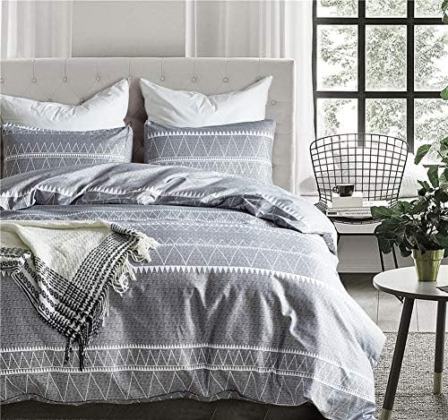  Bohemian Duvet Cover Queen, 3PC (1 Duvet Cover + 2 Pillowcases) Utrl Soft Duvet Cover Sets Gray Triangle Pattern, Luxury Hypoallergenic Comforter Cover (Queen)