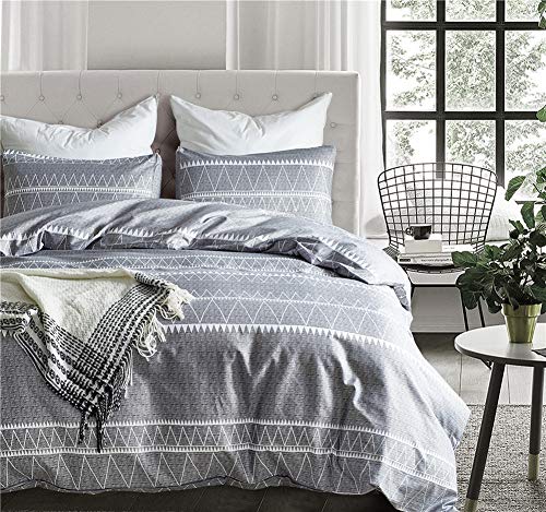  Bohemian Duvet Cover Queen, 3PC (1 Duvet Cover + 2 Pillowcases) Utrl Soft Duvet Cover Sets Gray Triangle Pattern, Luxury Hypoallergenic Comforter Cover (Queen)