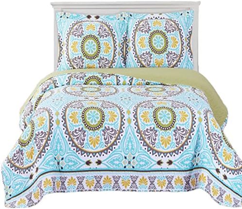  Royal Hotel Bedding Jewel Oversized Coverlet Set, Luxury Printed Design Quilt, Bedspread Set - Filled Quilts - Fits Pillow Top Mattresses - 3PC Set - King/California King Size