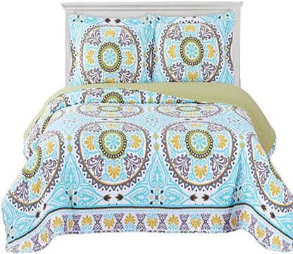  Royal Hotel Bedding Jewel Oversized Coverlet Set, Luxury Printed Design Quilt, Bedspread Set - Filled Quilts - Fits Pillow Top Mattresses - 3PC Set - King/California King Size