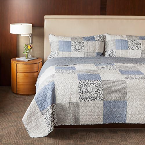 SLPR Silver Linings (2-Piece, Twin Grey Patchwork Quilt With 1 Pillow Sham): Farmhouse Twin Lightweight Bedspread, Bedding Comforter Set, Lightweight Coverlet, Country Style Gray Bedding