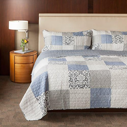 SLPR Silver Linings (2-Piece, Twin Grey Patchwork Quilt With 1 Pillow Sham): Farmhouse Twin Lightweight Bedspread, Bedding Comforter Set, Lightweight Coverlet, Country Style Gray Bedding