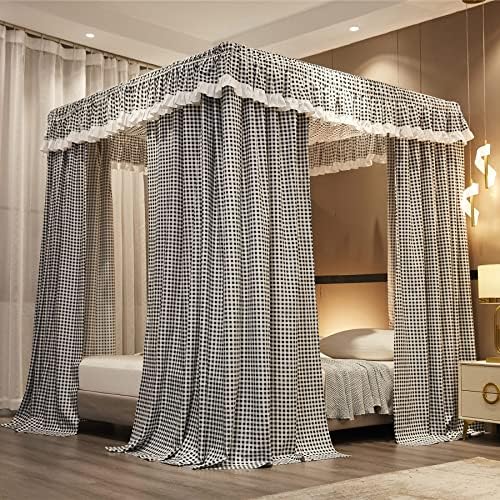  VETHIN Elastic Roof Style Four Corner Post Princess Bed Canopy Curtains Cozy Breathable Tent Canopy Mosquito Net For Girls & Adults Bedroom Decoration(Black, 47-53" W*78" L*82"*H/(Twin-Full))