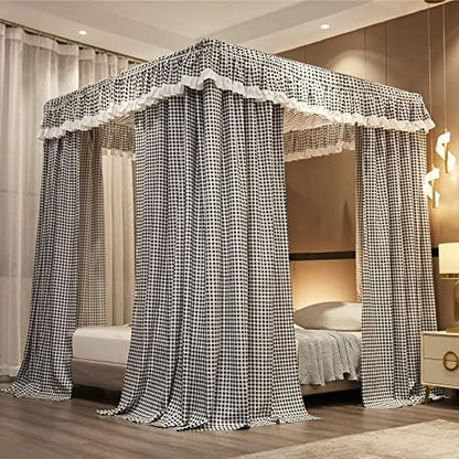  VETHIN Elastic Roof Style Four Corner Post Princess Bed Canopy Curtains Cozy Breathable Tent Canopy Mosquito Net For Girls & Adults Bedroom Decoration(Black, 47-53" W*78" L*82"*H/(Twin-Full))