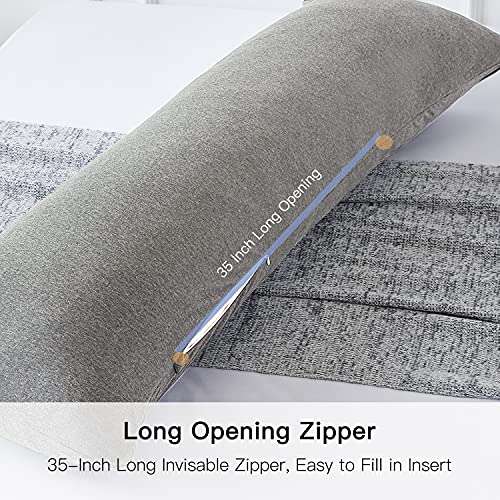  Body Pillow Cover Case 20x54 Inch, Soft Cotton Long Pillowcase With Zipper, Jersey, 20x54 Inch, Light Grey