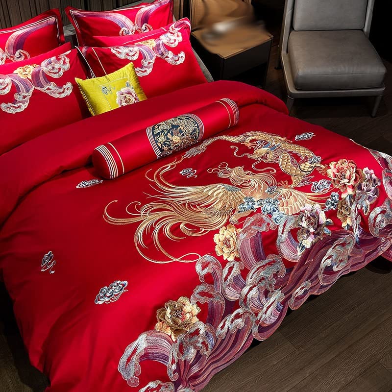  LEIGE Cotton Embroidery Big Red Wedding Four-Piece Sample House Villa Wedding Bedding (Color : D, Size : 200 * 230cm)