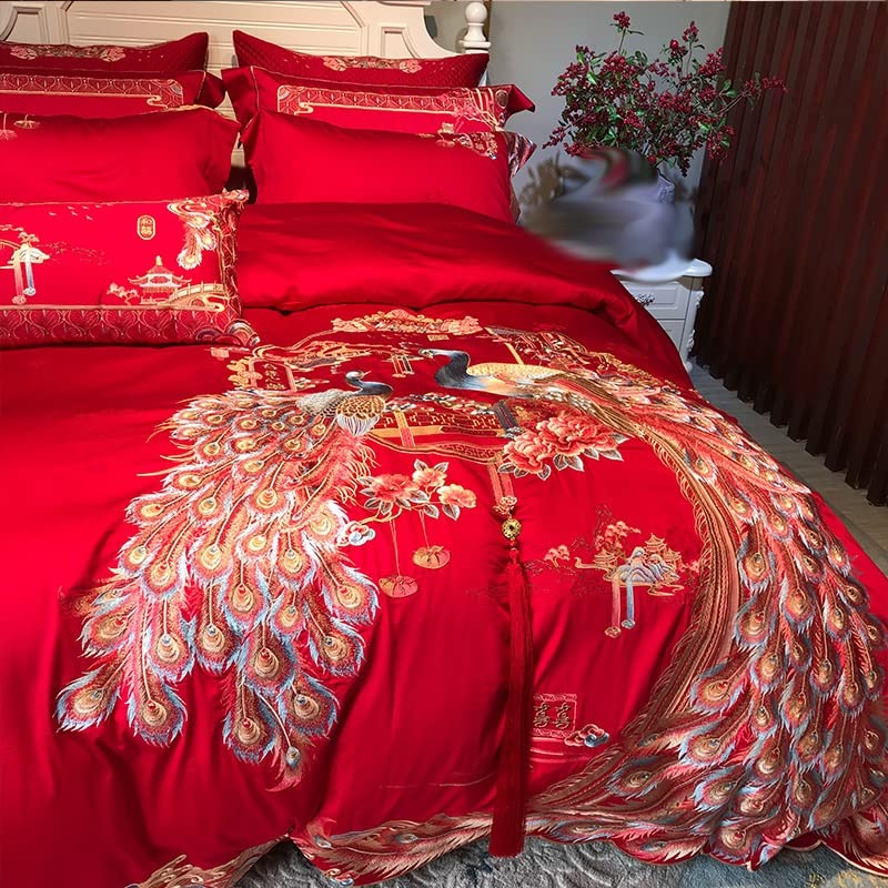  LEIGE Red Wedding Bedding Newlywed Four-Piece Embroidered Comforter Cover Set (Color : D, Size : 200 * 230cm)
