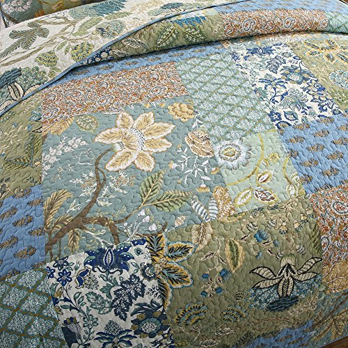  NEWLAKE Bohemian Floral Pattern Bedspread Quilt Set With Real Stitched Embroidery,Queen Size