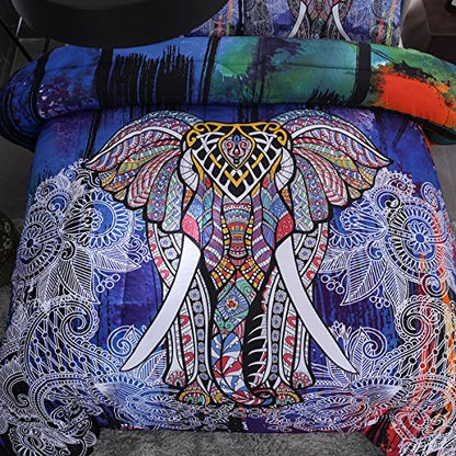  NTBED Bohemian Elephant Comforter Set Queen 3-Pieces Microfiber Exotic Printed Bedding Boho Mandala Printed Quilt Sets, Multi