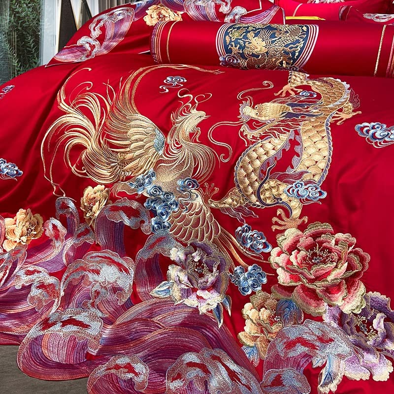  LEIGE Cotton Embroidery Big Red Wedding Four-Piece Sample House Villa Wedding Bedding (Color : D, Size : 200 * 230cm)