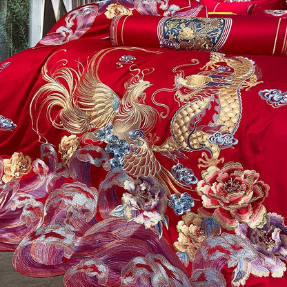 LEIGE Cotton Embroidery Big Red Wedding Four-Piece Sample House Villa Wedding Bedding (Color : D, Size : 200 * 230cm)