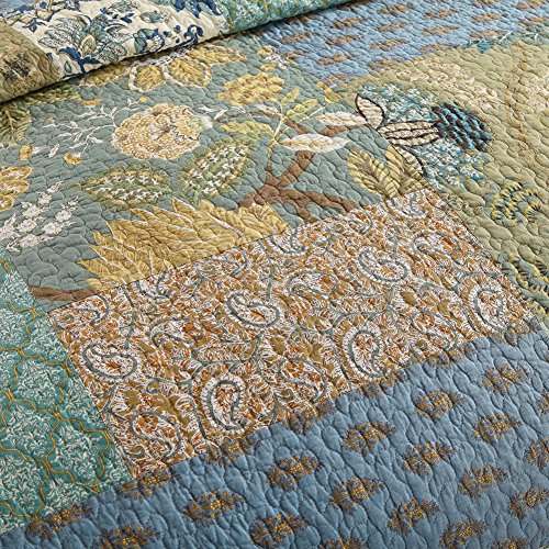  NEWLAKE Bohemian Floral Pattern Bedspread Quilt Set With Real Stitched Embroidery,Queen Size
