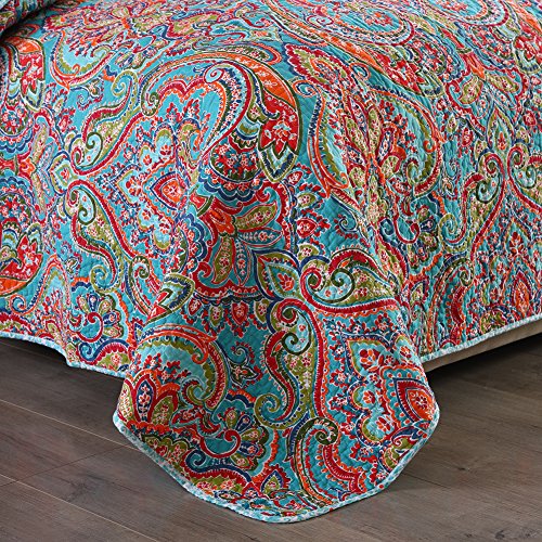  NEWLAKE Cotton Bedspread Quilt Sets-Reversible Patchwork Coverlet Set, European Gorgeous Floral Pattern, King Size