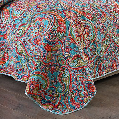  NEWLAKE Cotton Bedspread Quilt Sets-Reversible Patchwork Coverlet Set, European Gorgeous Floral Pattern, King Size