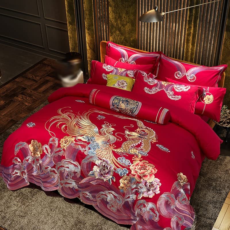  LEIGE Cotton Embroidery Big Red Wedding Four-Piece Sample House Villa Wedding Bedding (Color : D, Size : 200 * 230cm)