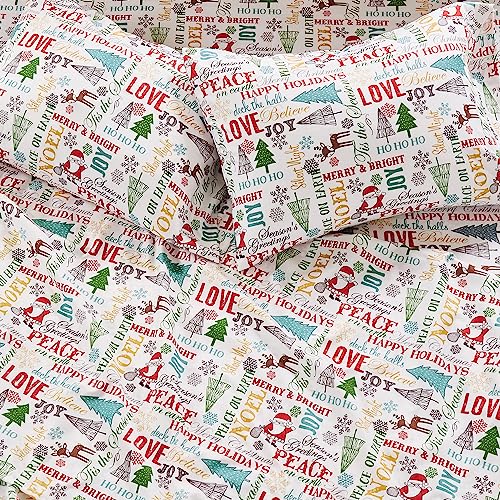  Levtex Home Merry & Bright Collection - Santa Claus Lane Full Sheet Set - Top Sheet (81x96), Fitted Sheet (54x75in.), And Two Pillowcases (21x30in.) - - Polyester