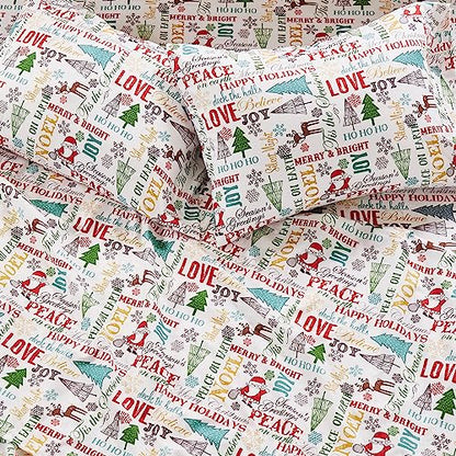  Levtex Home Merry & Bright Collection - Santa Claus Lane Full Sheet Set - Top Sheet (81x96), Fitted Sheet (54x75in.), And Two Pillowcases (21x30in.) - - Polyester