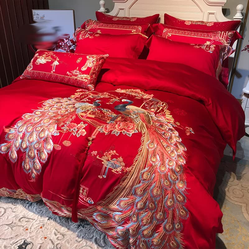  LEIGE Red Wedding Bedding Newlywed Four-Piece Embroidered Comforter Cover Set (Color : D, Size : 200 * 230cm)
