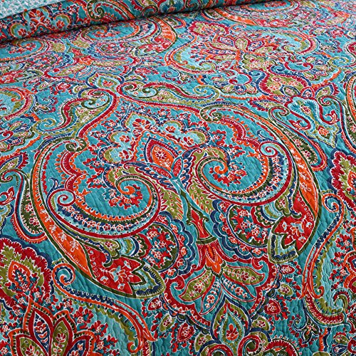  NEWLAKE Cotton Bedspread Quilt Sets-Reversible Patchwork Coverlet Set, European Gorgeous Floral Pattern, King Size