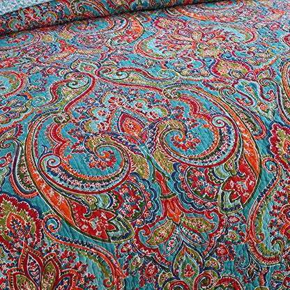  NEWLAKE Cotton Bedspread Quilt Sets-Reversible Patchwork Coverlet Set, European Gorgeous Floral Pattern, King Size
