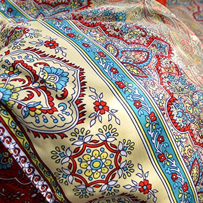 LELVA Boho Duvet Cover Set California King Colorful Stripe Fitted Sheet Set Bohemian Bedding Set Baroque Style Bedding Set 4pcs